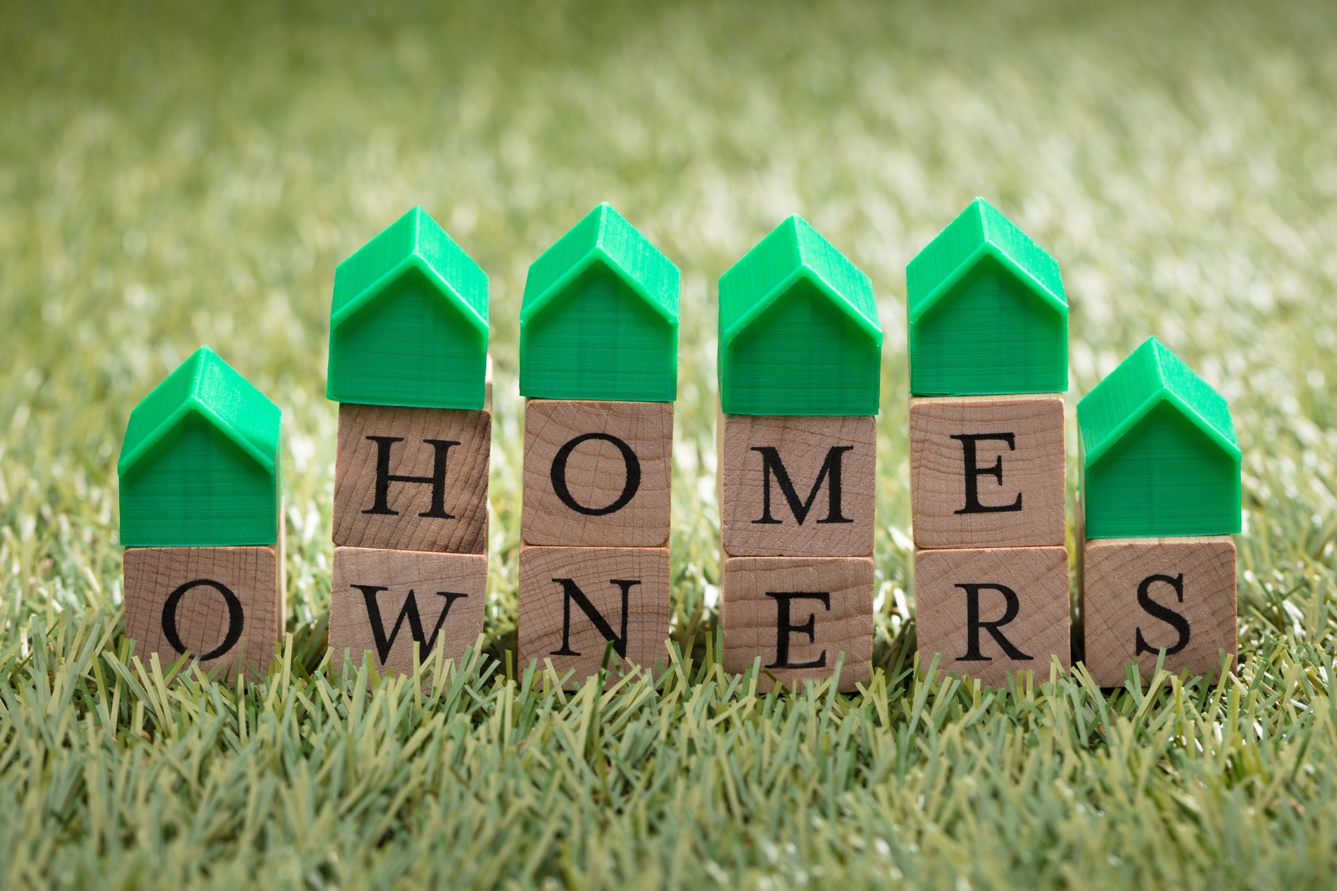 Miniature House Model Over Wooden Block